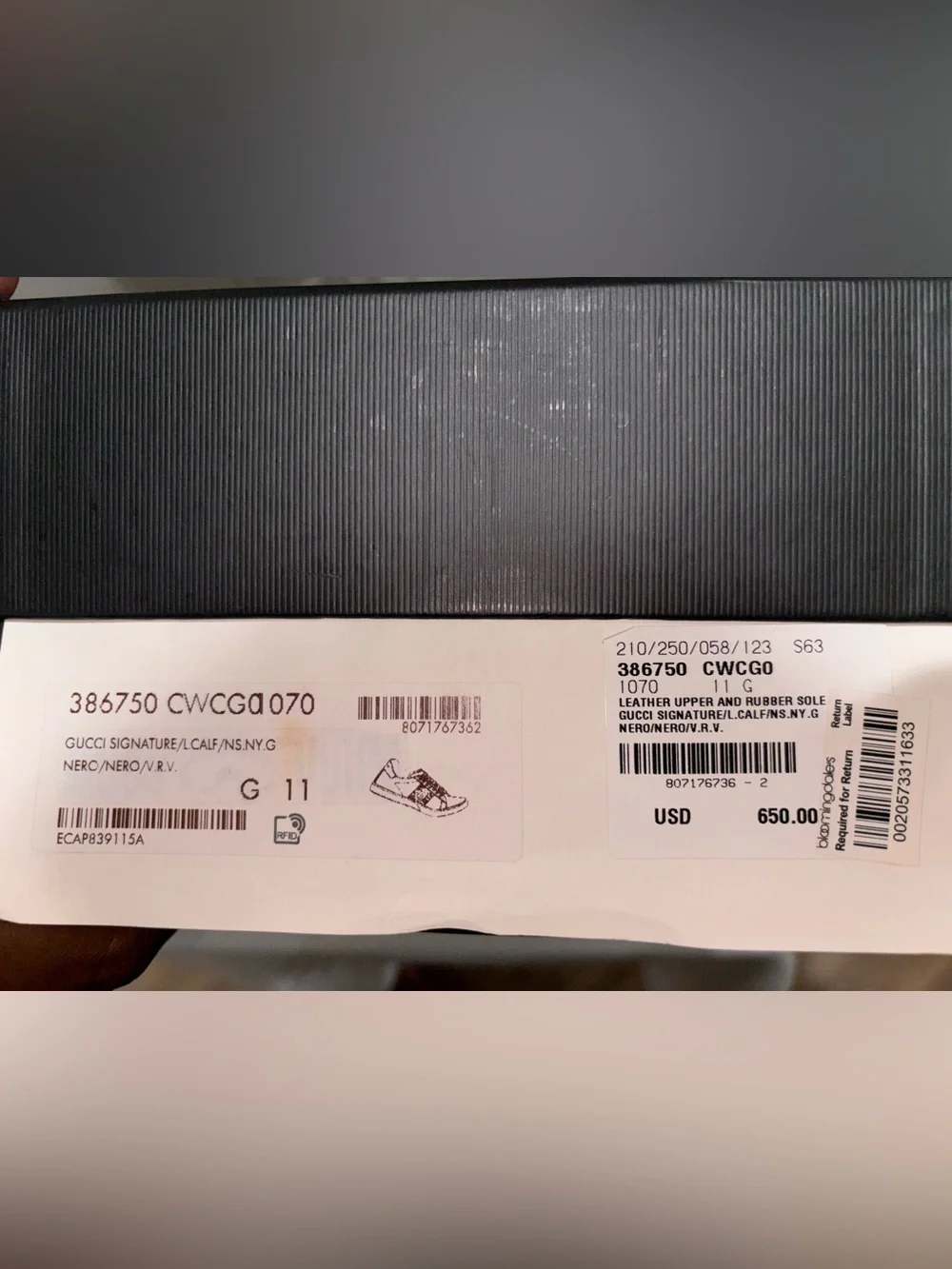 Gucci Black Leather Ace Sneaker with Green-Red Web Stripe